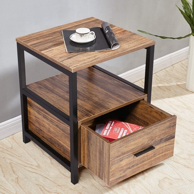 Sofa Side Table Wood Night Stand With One Drawer Underneath