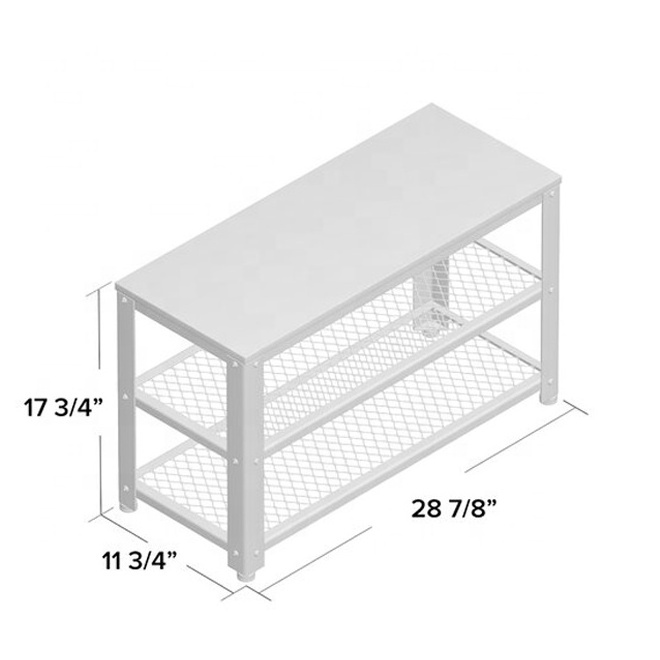 3-Tier Wire Mesh Metal Shoe Storage Rack With Rustic Brown Wooden Top