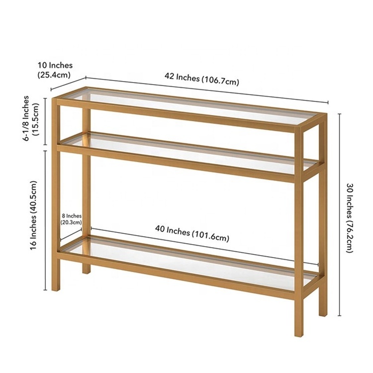 Entryway Narrow 3-Tier Mirrored Console Table in Golden Metal Frame