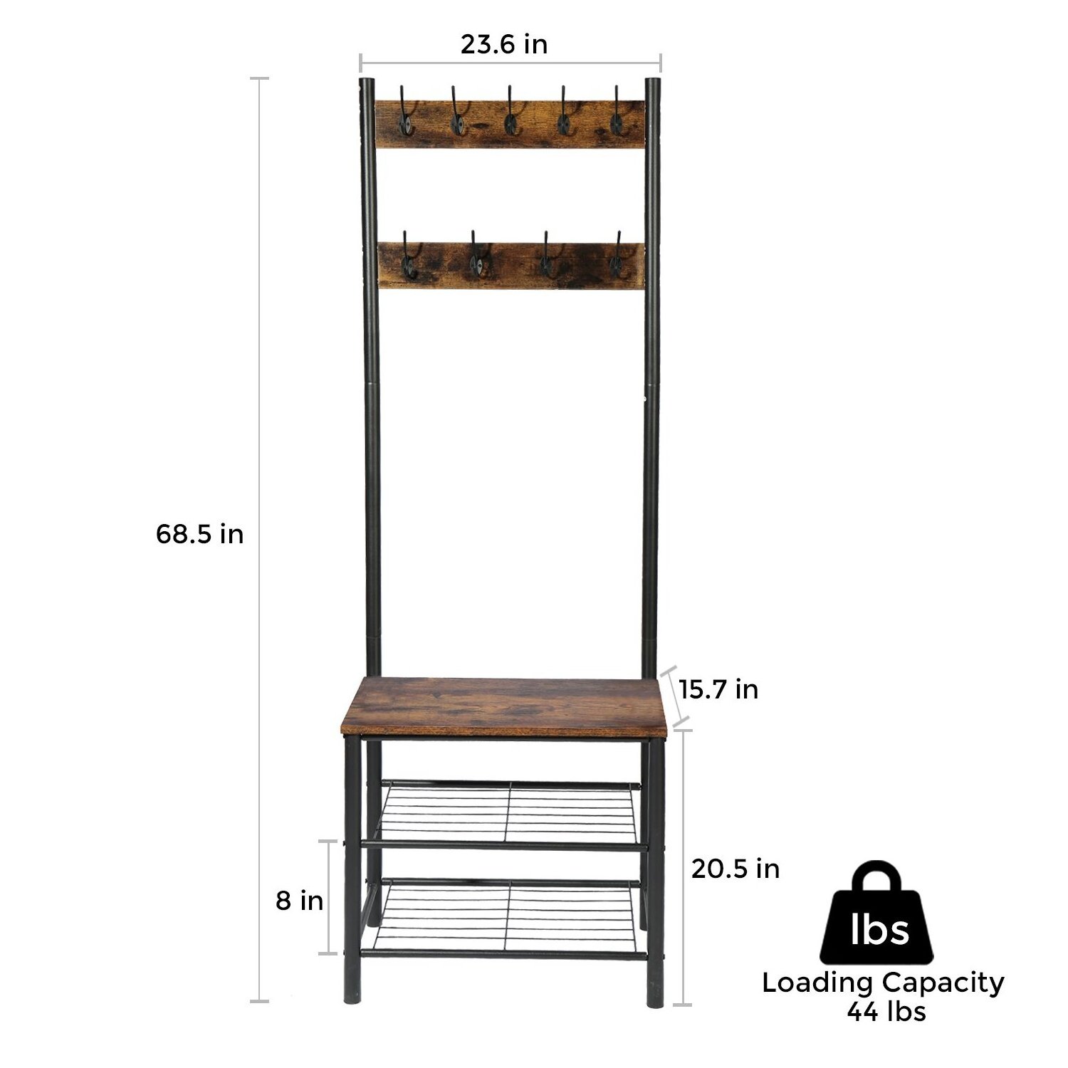 Hall Tree Coat Rack Shoe Bench With Hook 3-In-1 Hall Tree Coat Shoe Rack Stand 3 Tier Shoe Bench With Coat Hat Rack For Entryway