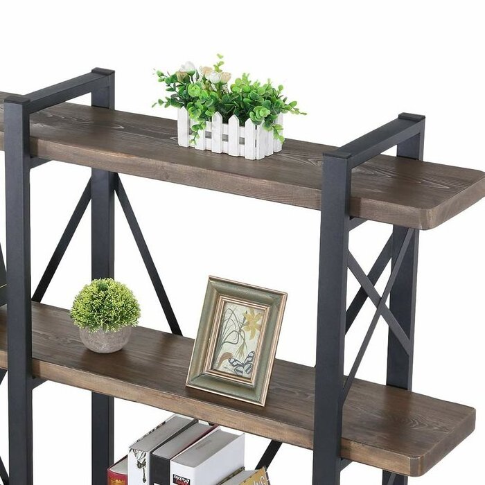 Industrial Wide Open Etagere Double  Bookcase X-Bracing Bookcase Home Office Cabinet Industrial Standing Storage  Racks