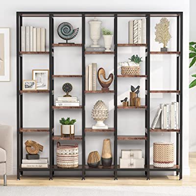 Super Wide 5 Tier Bookcase 70 Inches Etagere Bookshelf with 21 Shelves Industrial Style Large Open Bookcase For Home Office