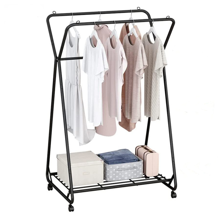 Clothing Garment Rack Rolling Clothes Organizer with Wheels and Bottom Shelves Removable Metal Coat Double Rail Clothes Rack