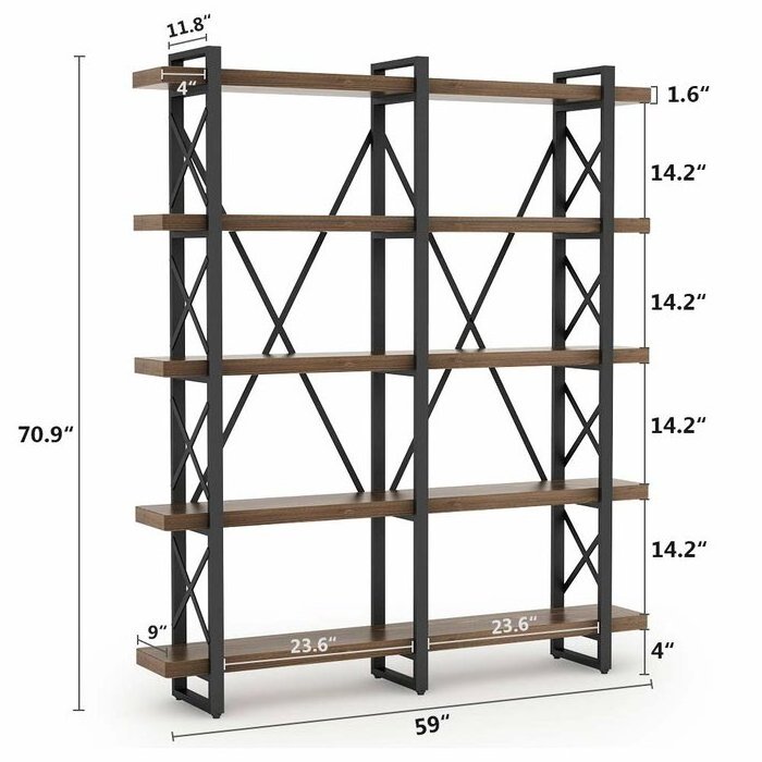 Industrial Wide Open Etagere Double  Bookcase X-Bracing Bookcase Home Office Cabinet Industrial Standing Storage  Racks