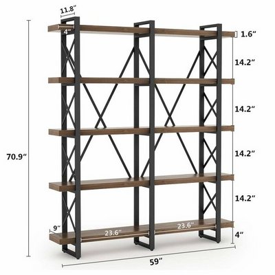 Industrial Wide Open Etagere Double  Bookcase X-Bracing Bookcase Home Office Cabinet Industrial Standing Storage  Racks