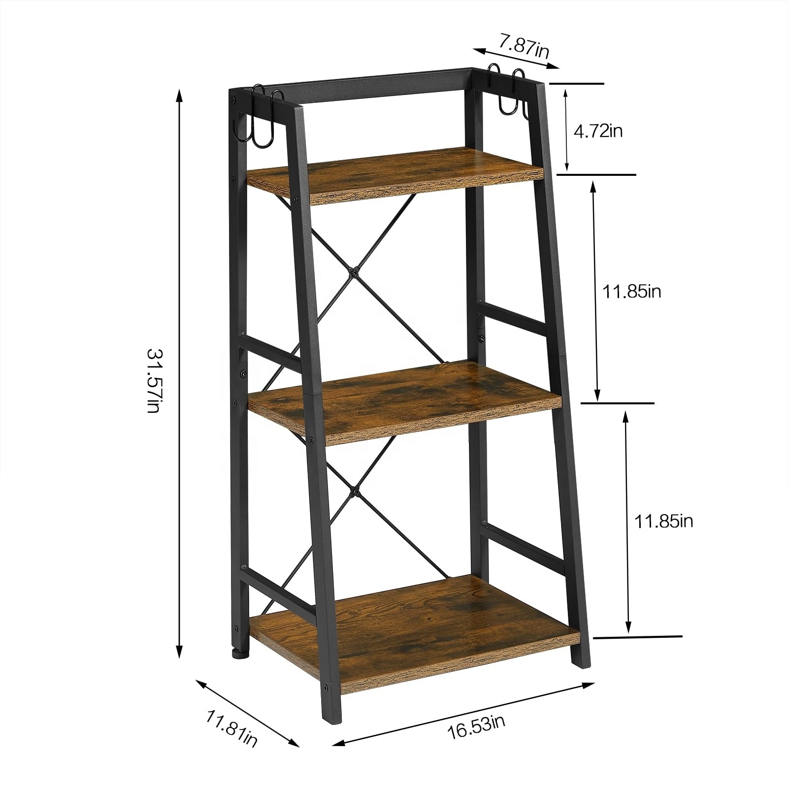 3 TiersLiving Room Furniture Bookcase Industrial Metal Frame Rack  Wooden Narrow Leaning Ladder Book Shelf Home Bookshelf