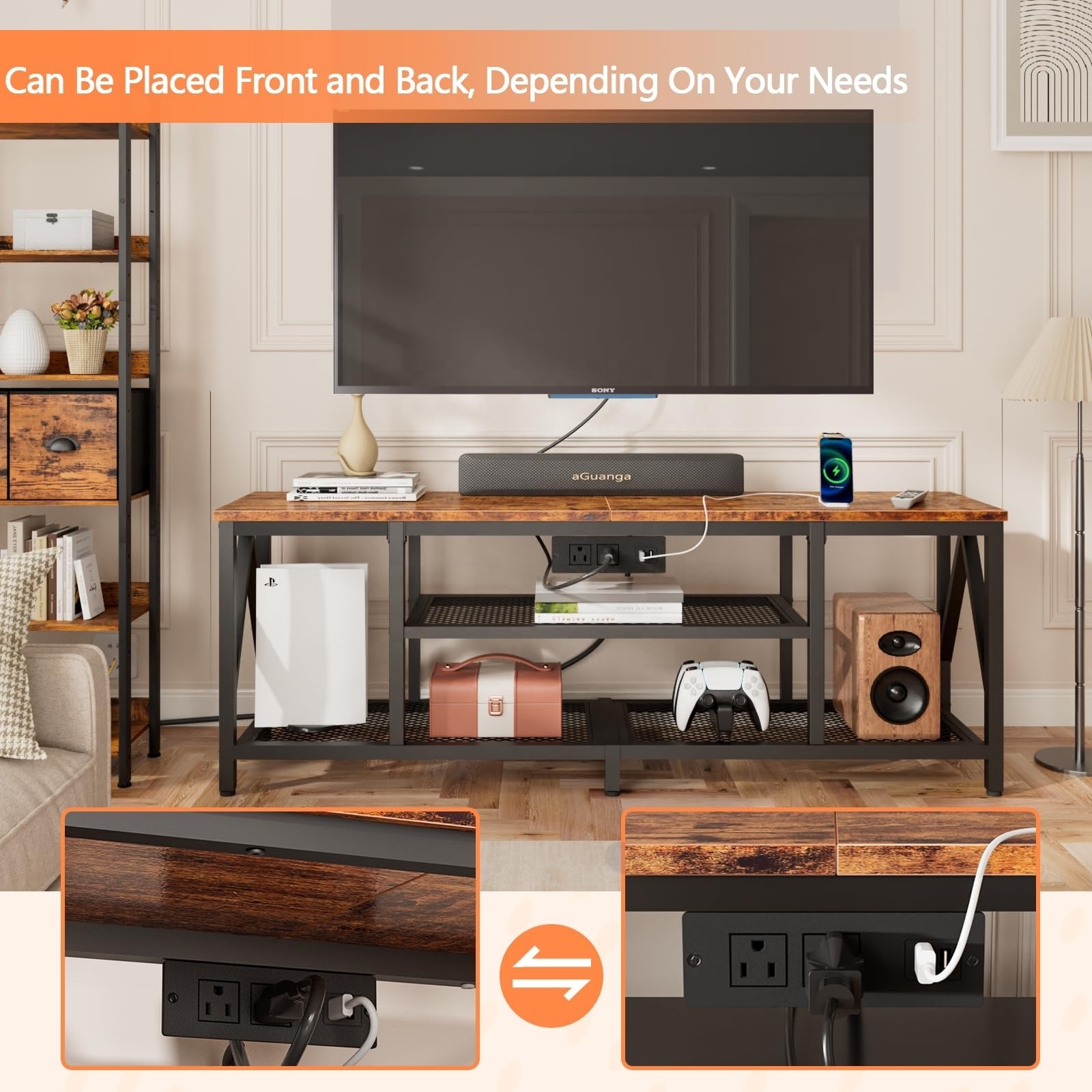 New Arrivals For Living Room Modern TV Stand with Power Outlets and Open Storage Shelves for living room