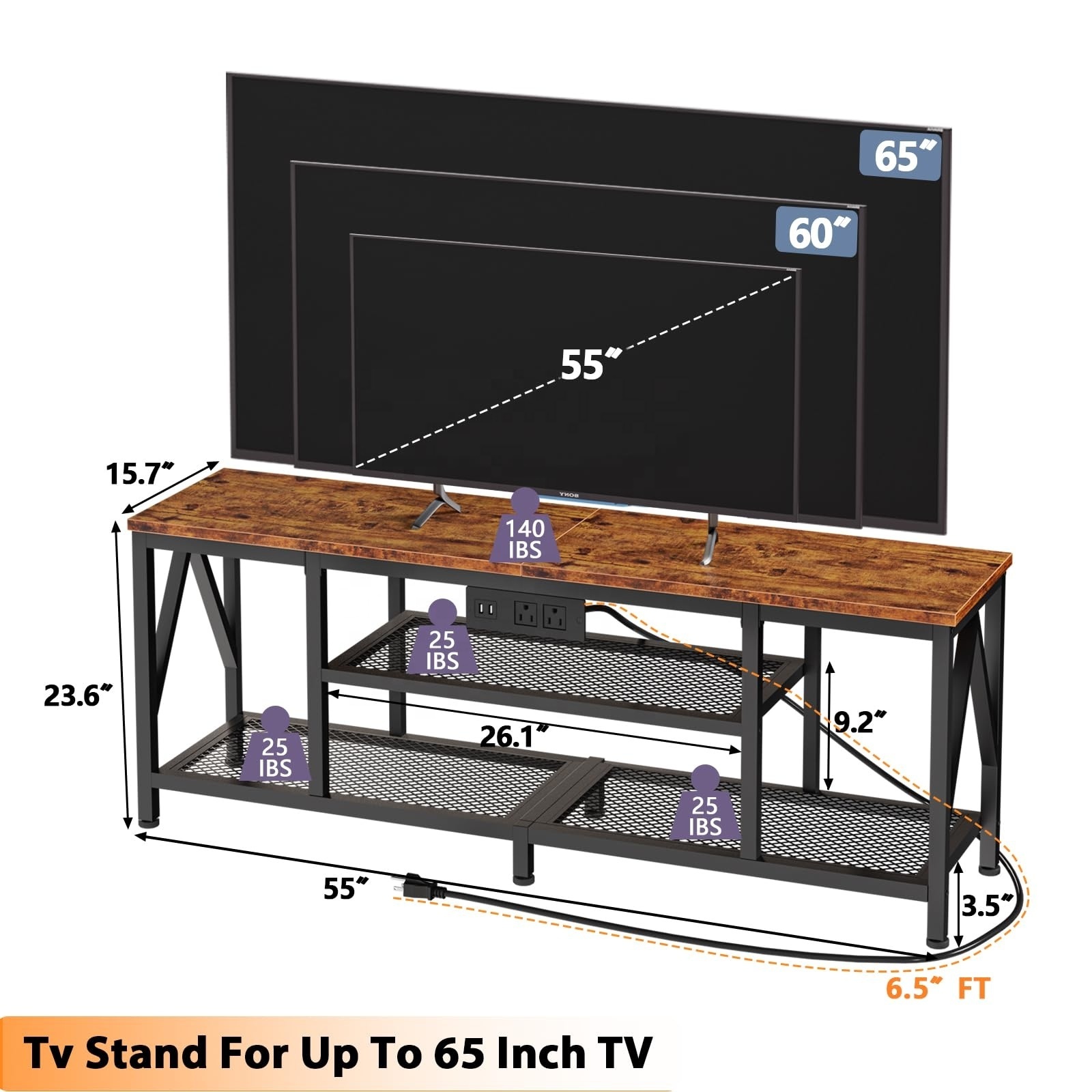 New Arrivals For Living Room Modern TV Stand with Power Outlets and Open Storage Shelves for living room