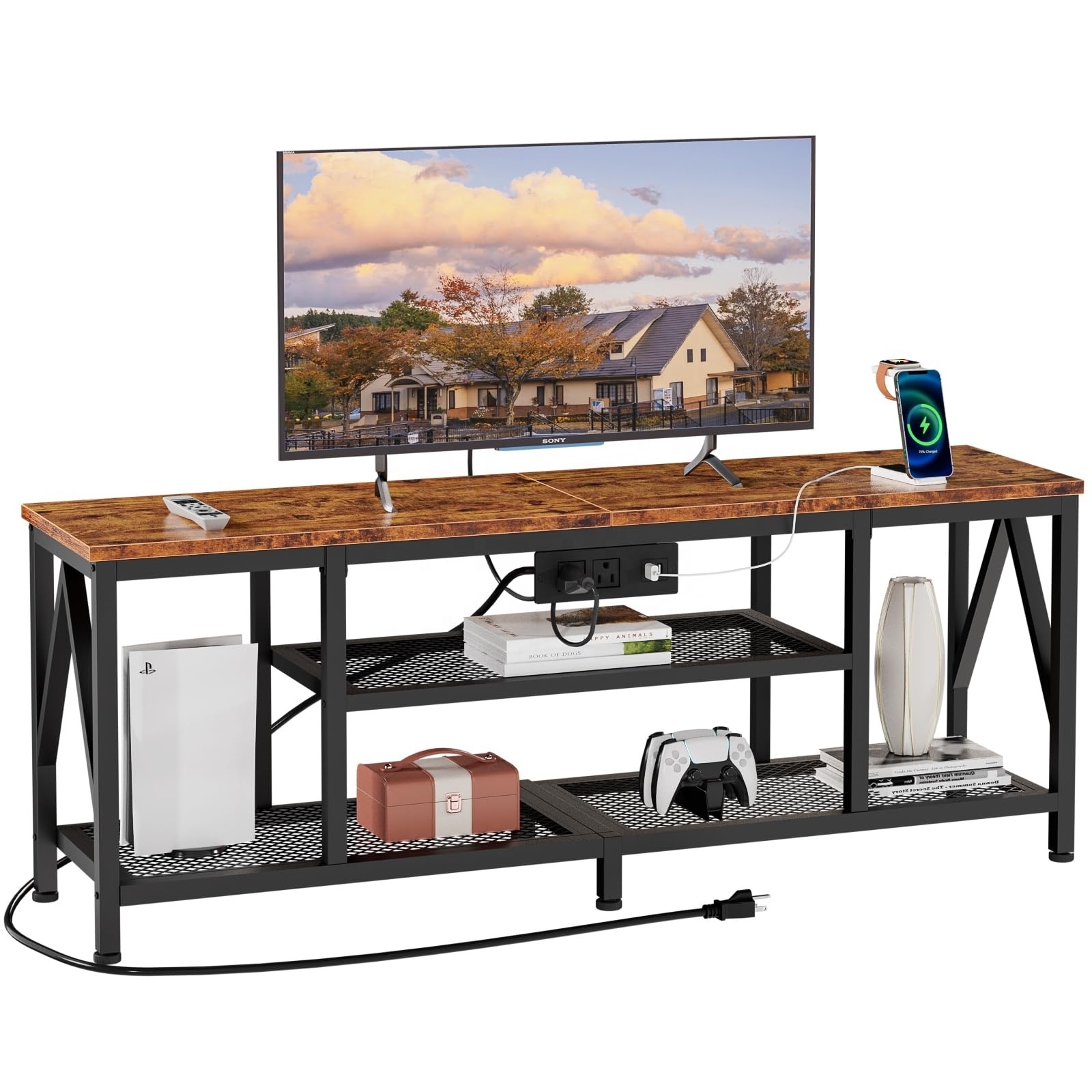 New Arrivals For Living Room Modern TV Stand with Power Outlets and Open Storage Shelves for living room