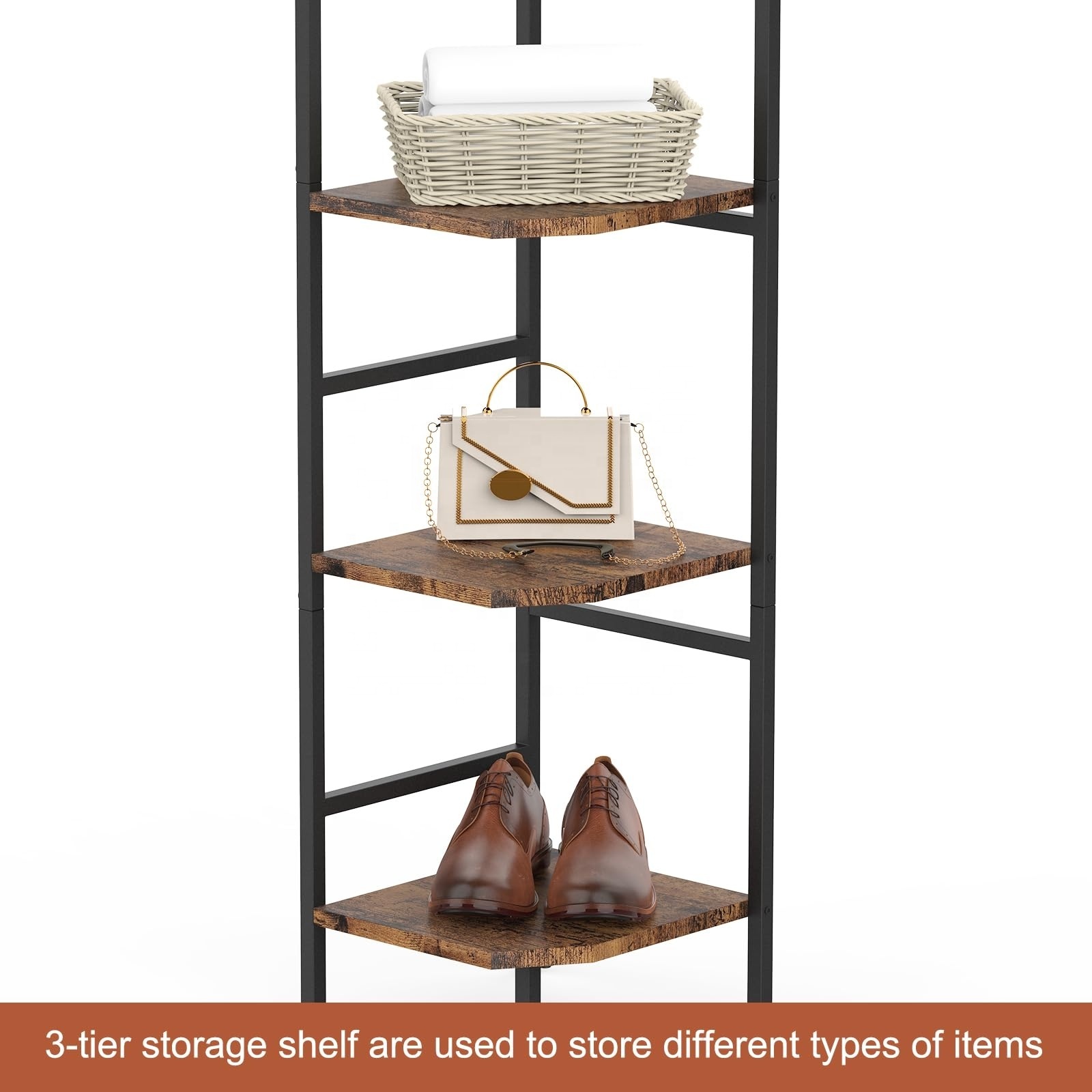 Corner Coat and Shoe Rack with Shelves Entryway Coat Rack with Storage Freestanding Clothes Rack for Small Space