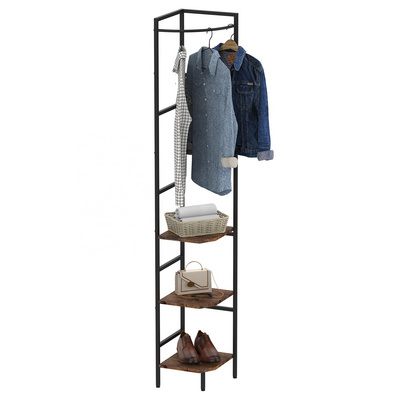 Corner Coat and Shoe Rack with Shelves Entryway Coat Rack with Storage Freestanding Clothes Rack for Small Space