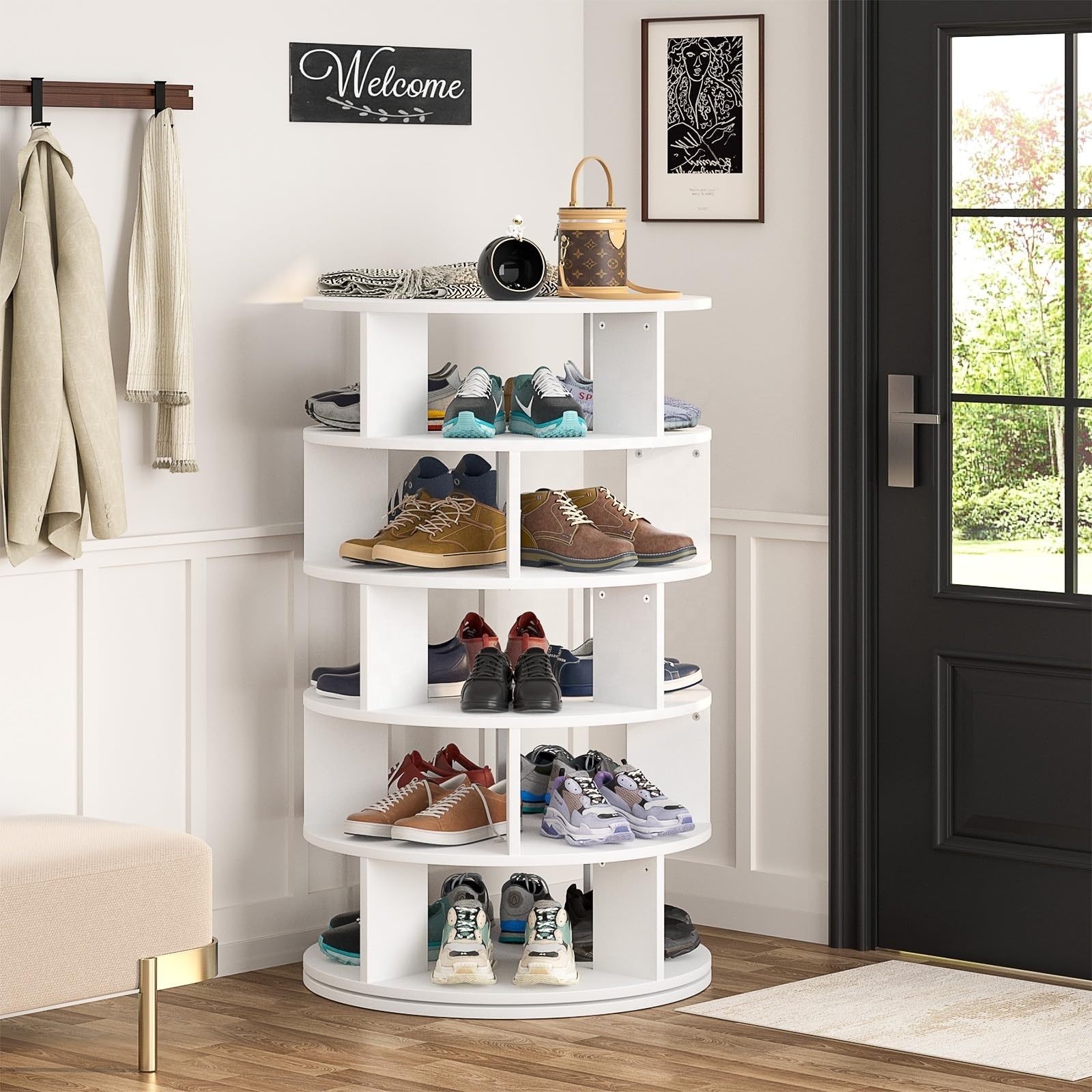 Shoe Rack Storage Organizer Spinning Tower Shoes Storage Shelf 360 Rotating Environmentally Friendly  Modern Household