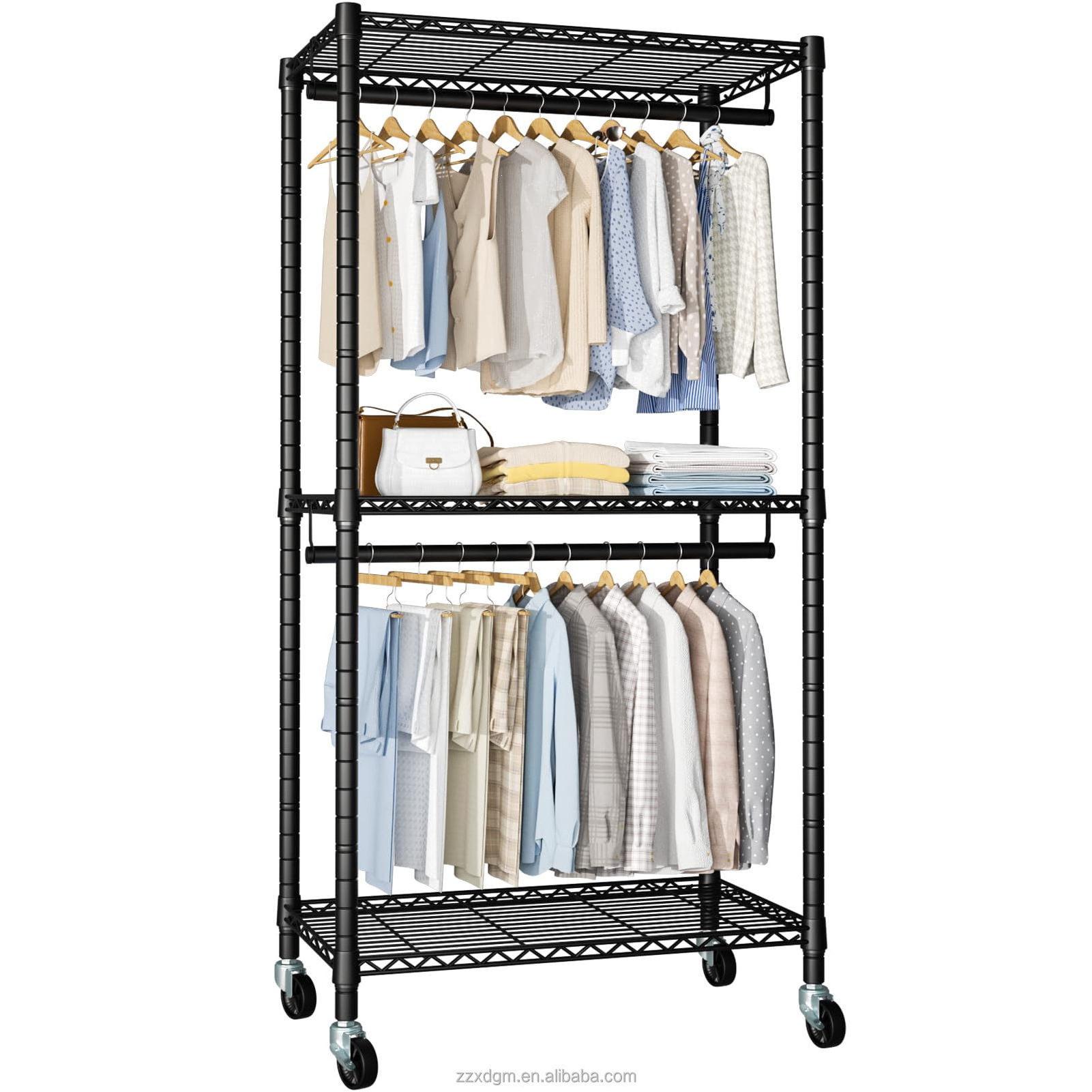 Adjustable Hanging Clothes Black Clothing Garment Rack Freestanding Closet Wardrobe Metal Clothing Rack