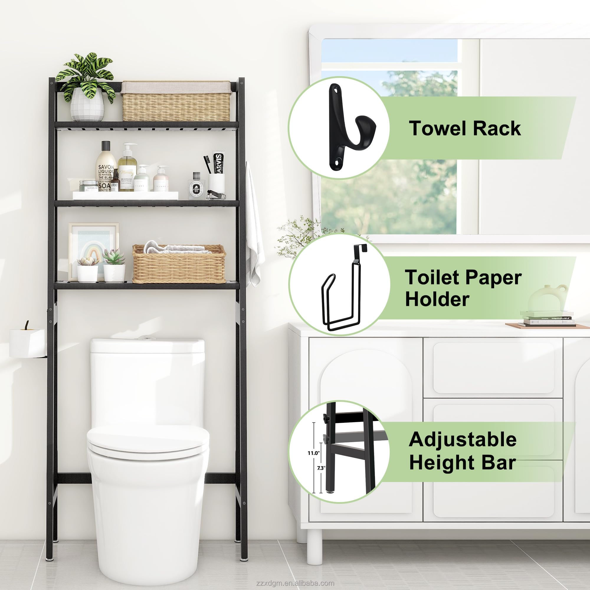 Hot Selling 3-Tier White Shelf Bathroom Organizer Over The Toilet Washing Machine Rack Space saver toilet shelf