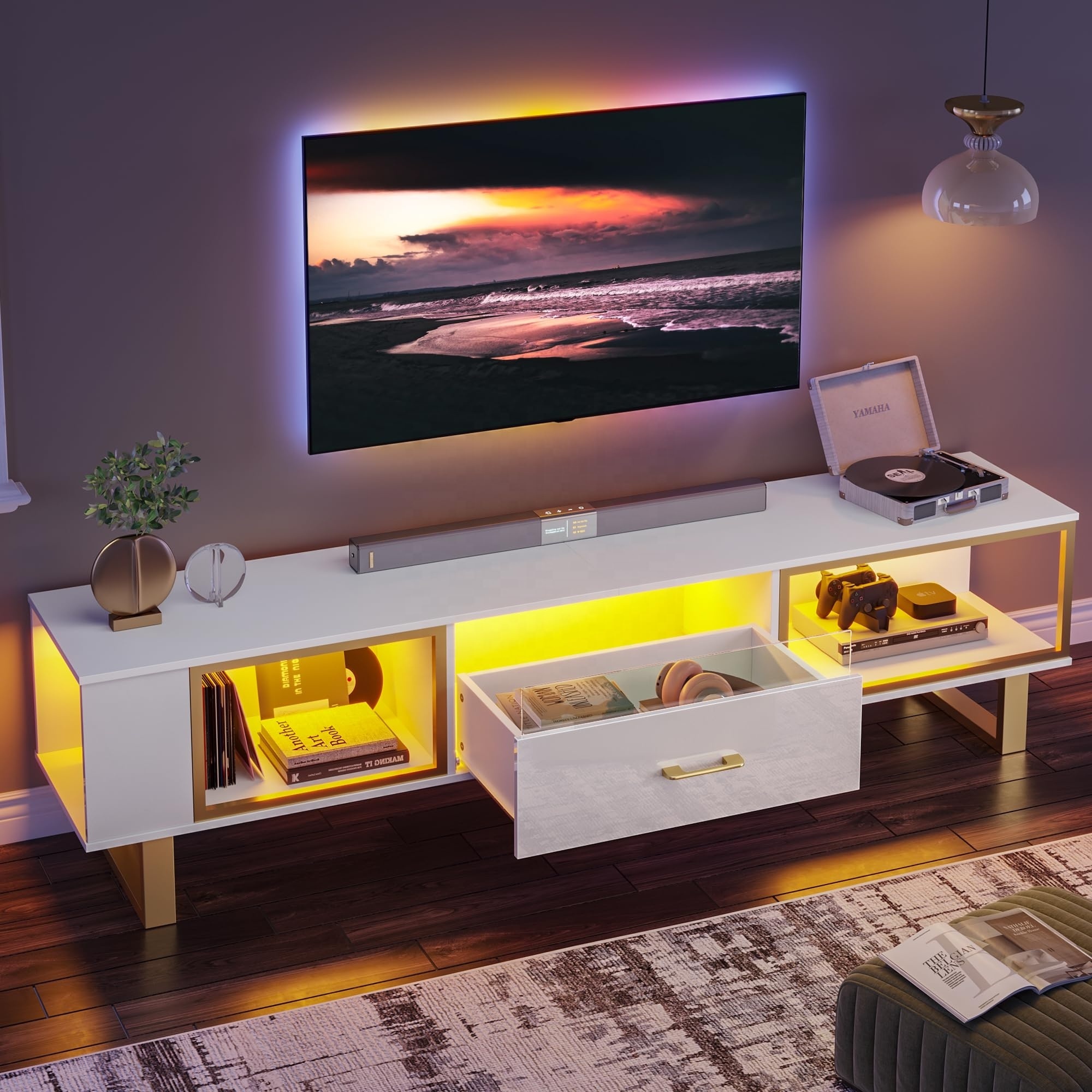 Modern LED Futuristic High  White Wooden TV Stand Modern TV Cabinet Luxury Modern TV Furbiture For Living Room