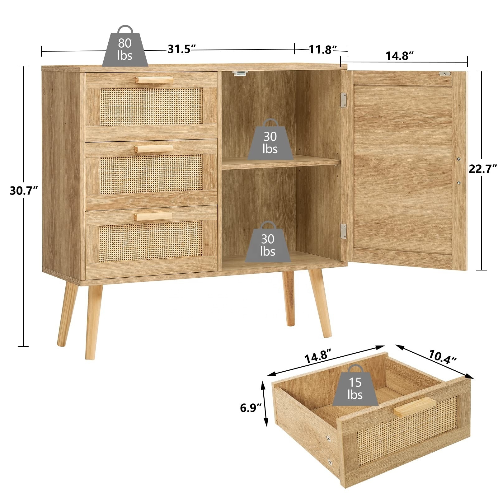 Modern Bedroom  Living Room Drawer Cabinets Rattan Wood Living Room Storage Cabinets For Sale