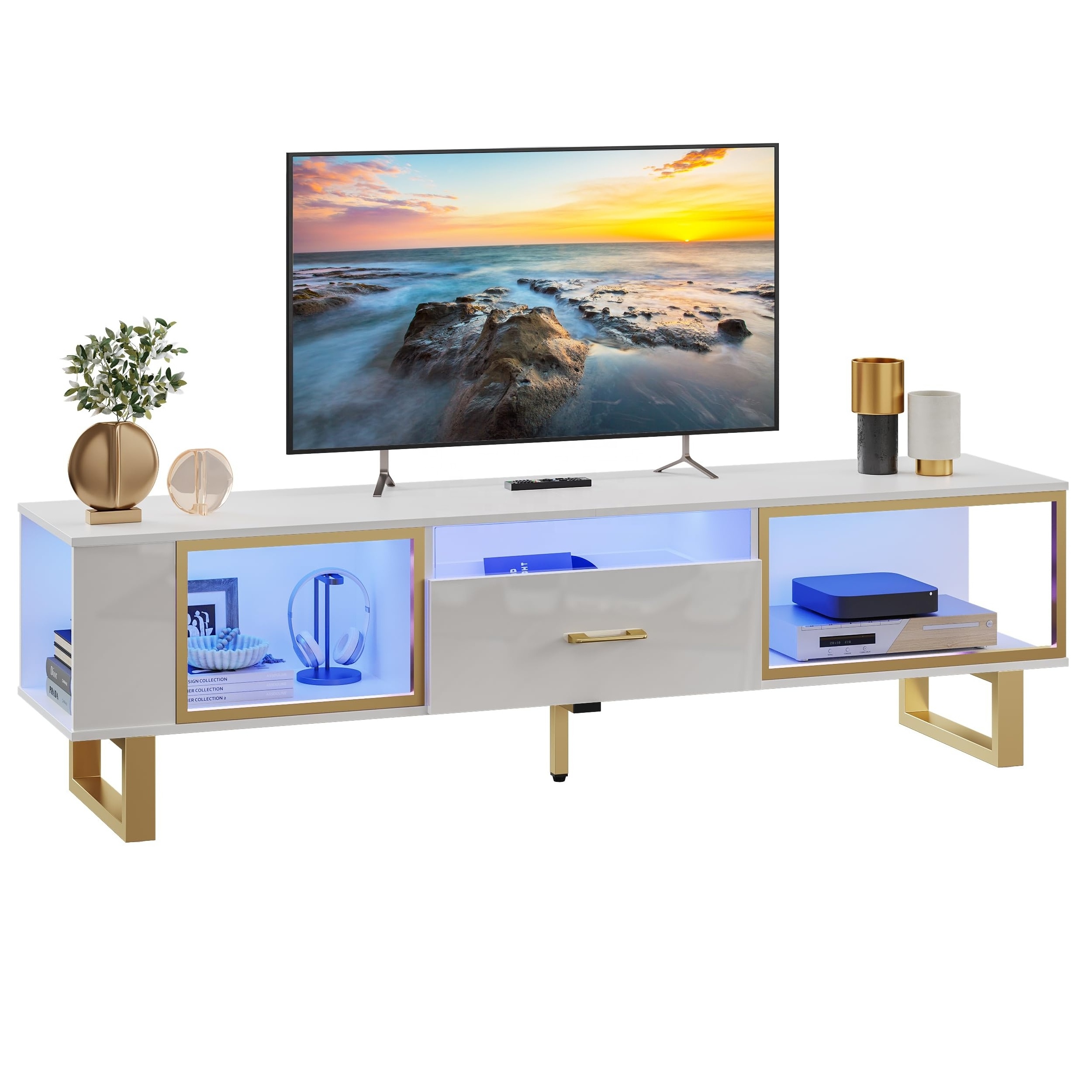 Modern LED Futuristic High  White Wooden TV Stand Modern TV Cabinet Luxury Modern TV Furbiture For Living Room