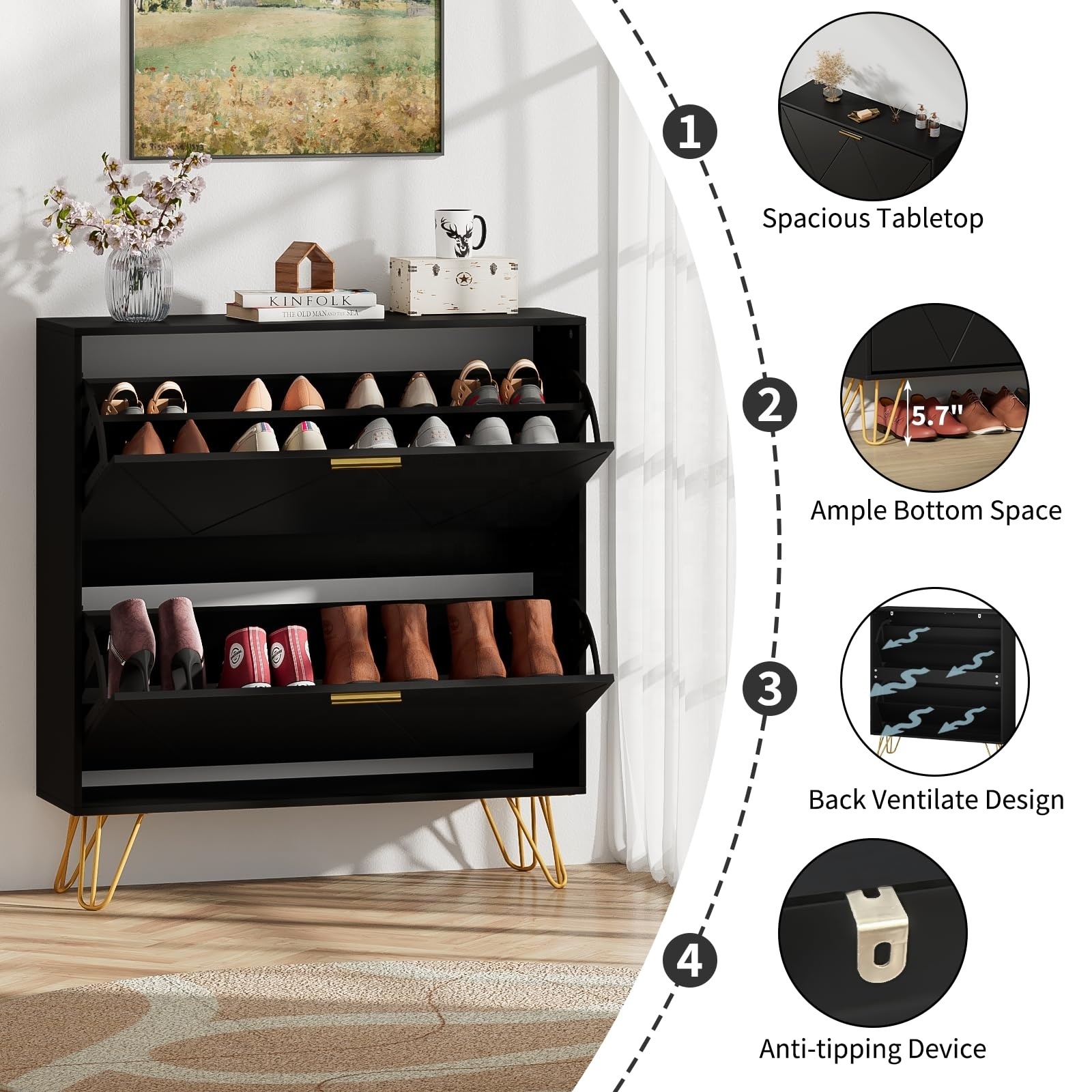 Living room furniture storage cabinet for shoes, entrance wooden shoe cabinet of modern design