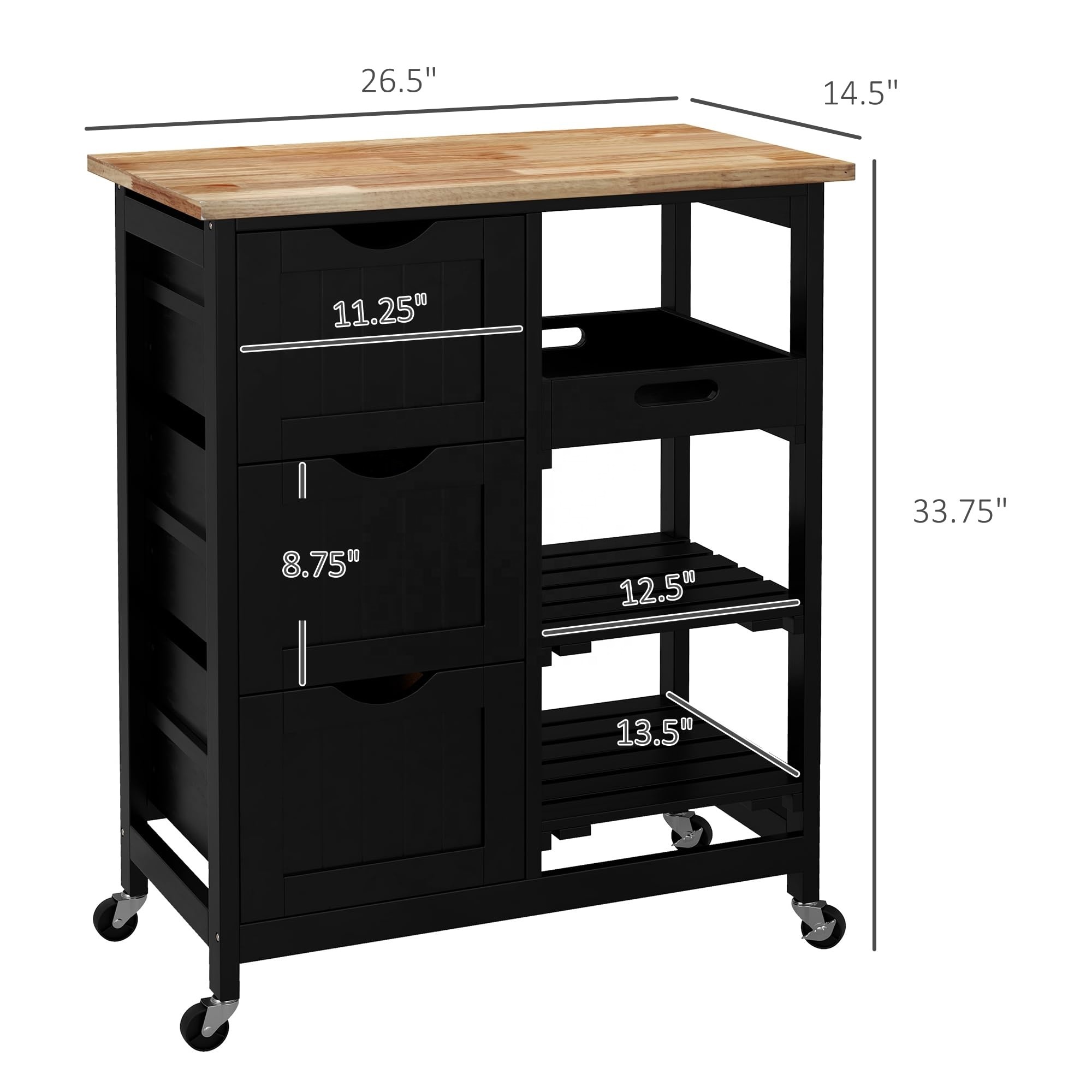 Modern Kitchen Island on Wheels with Drawers and shelves black kitchen Cabinet Kitchen Cart with Storage