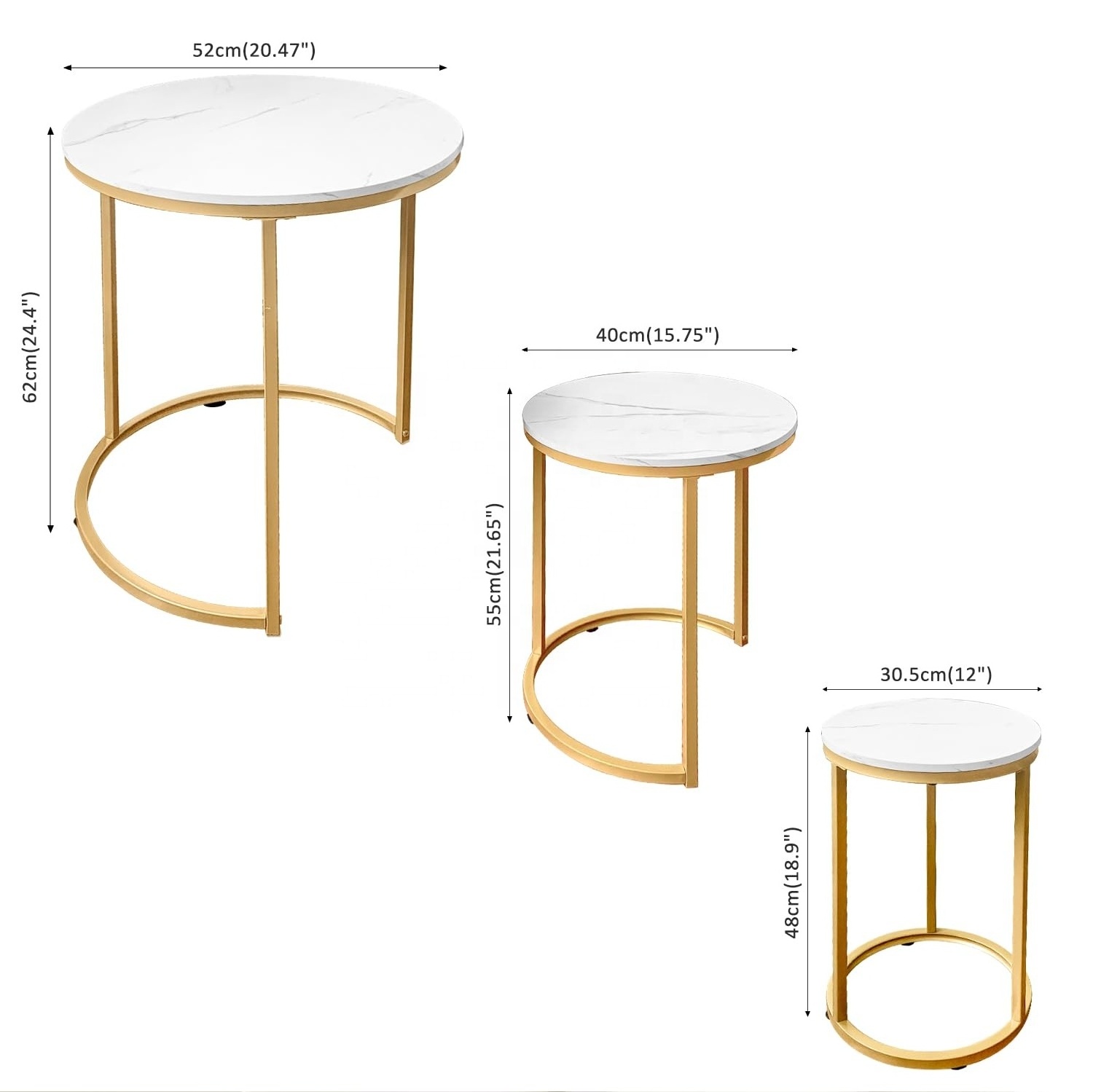 Modern Woodgrain Look with Glod Legs Base for Living Room Coffee Table or Nightstands-White For Sale Nesting Table