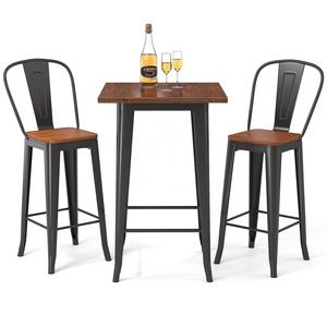 Restaurant 3 Piece Bar Table Set with 1 Table and 2 High Back Chairs Dining Table Set for 2