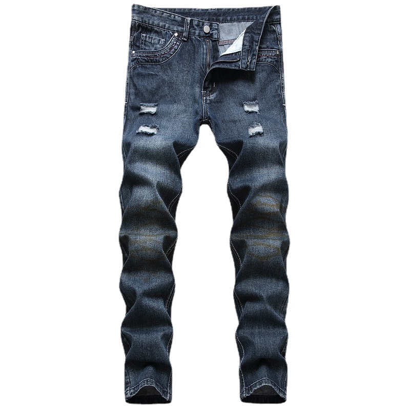 XINGKONG Men's Slim Fit Ripped Jeans with Print Straight Stretchable Denim Pants