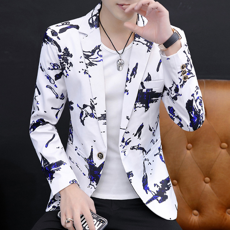 New arrive luxury printing suit jacket fashion male slim fit blazers wedding costume homme mens casual coat