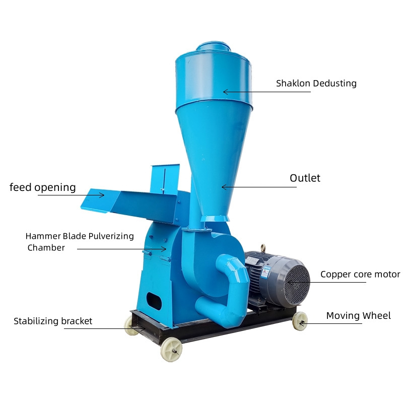 Multi-cavity uniform hammer mill cattle feed crusher 500kg/H pig farm timber mill hammer crusher