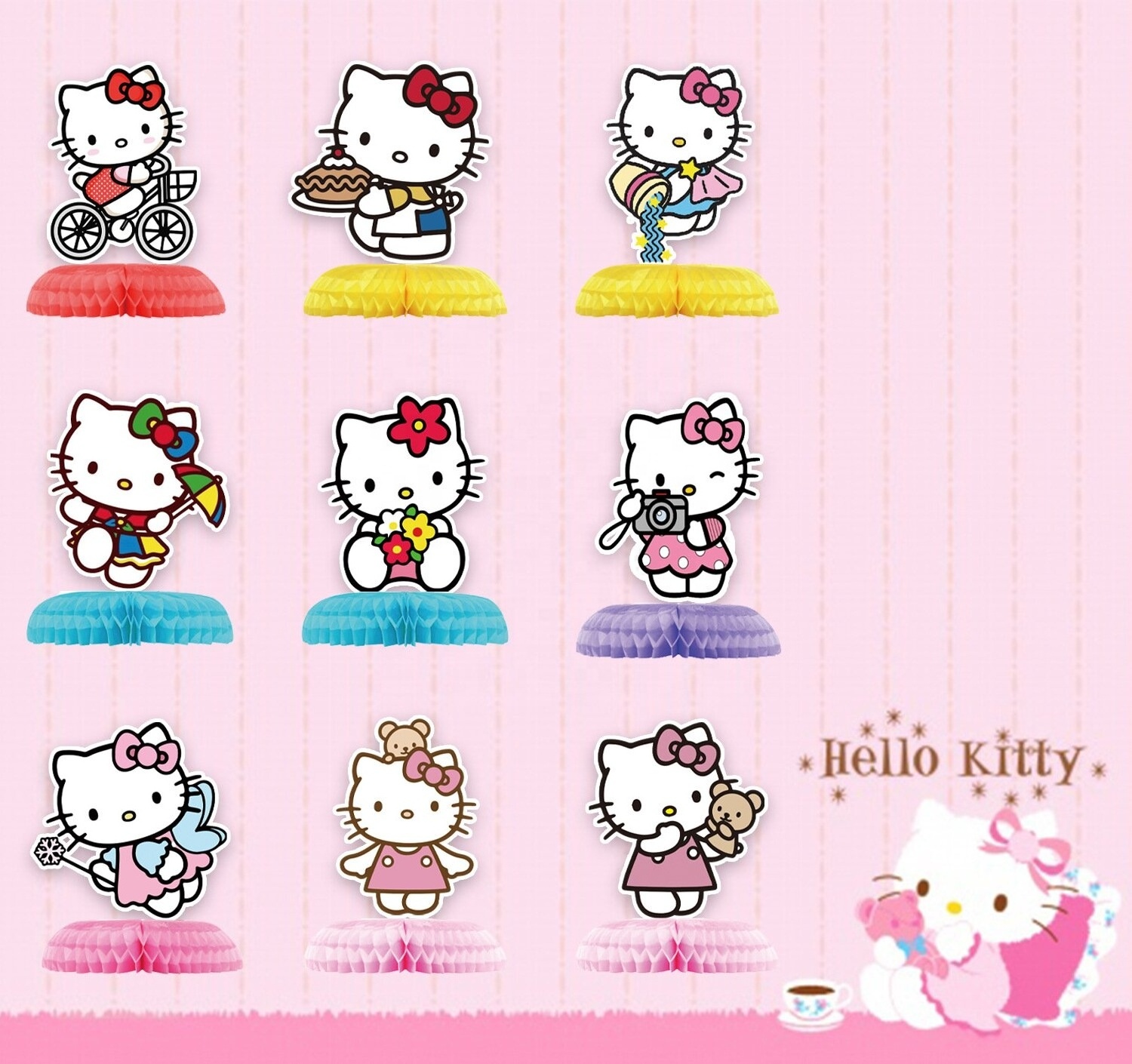 9pcs Hello Kitty Honeycomb Rabbits Set Home Decor  Ornament Cartoon  Honeycomb Table Centerpiece