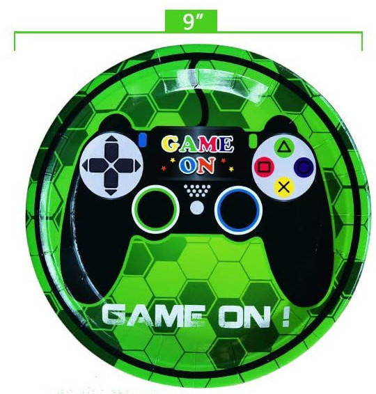 Game Theme party set green disposable paper plate cup tableware set game on baby birthday party supplies For Boys