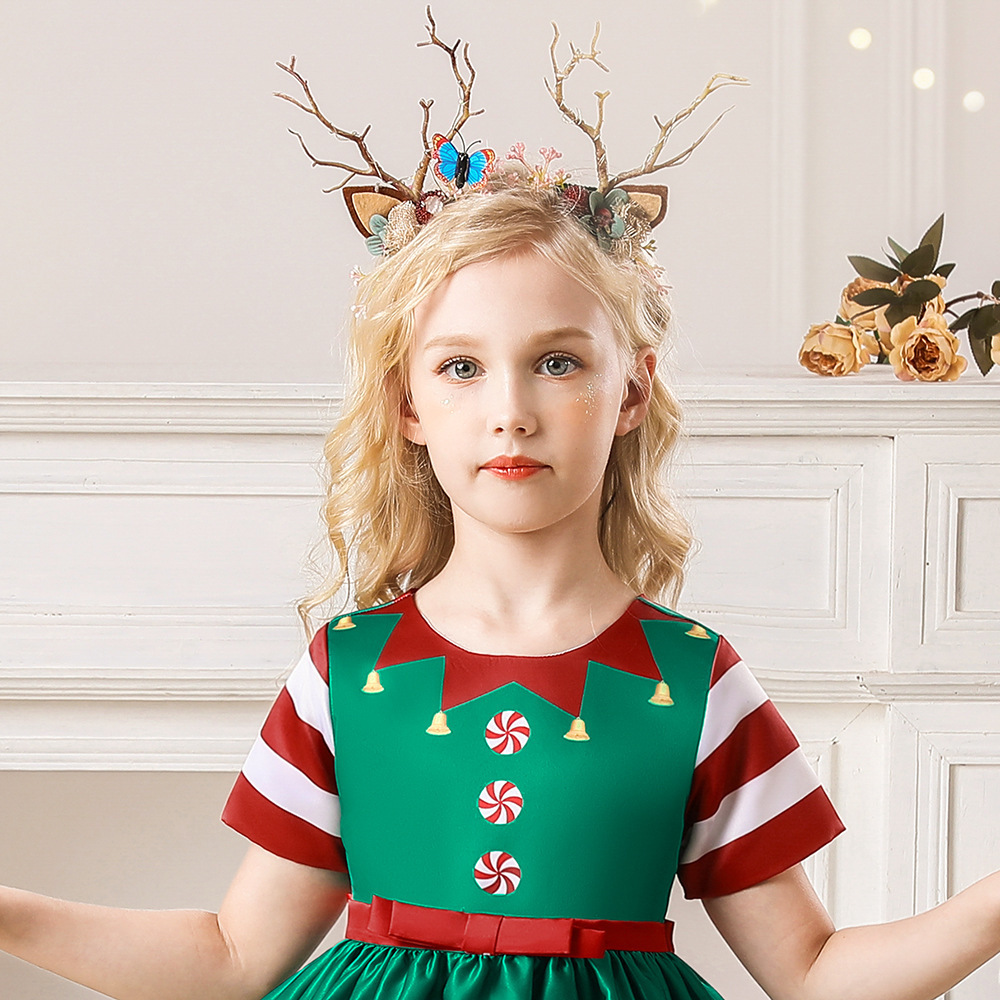 Christmas costume children's print Santa snowflake elf costume children's party dress kids clothing custom