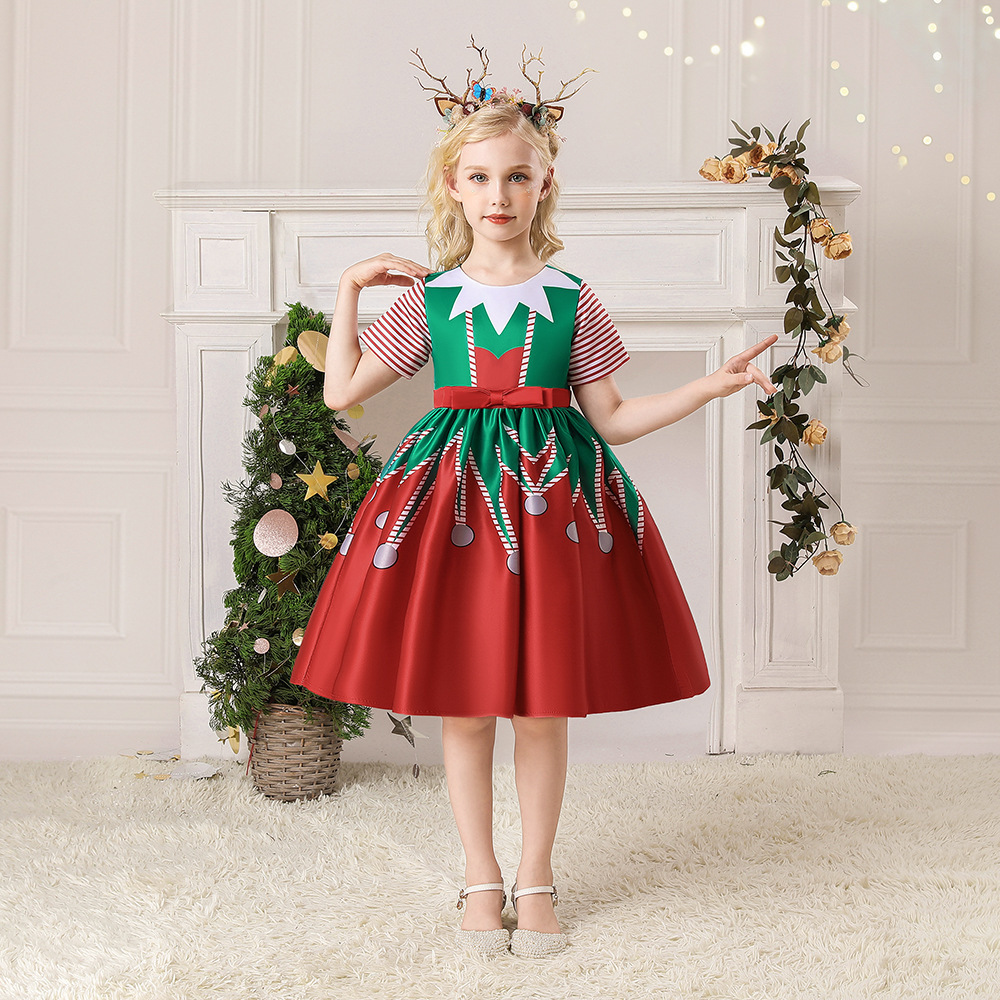 Christmas costume children's print Santa snowflake elf costume children's party dress kids clothing custom