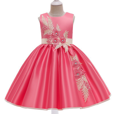 Girls' princess dress satin cloth flower dress children's embroidered dress performance costume online order clothes