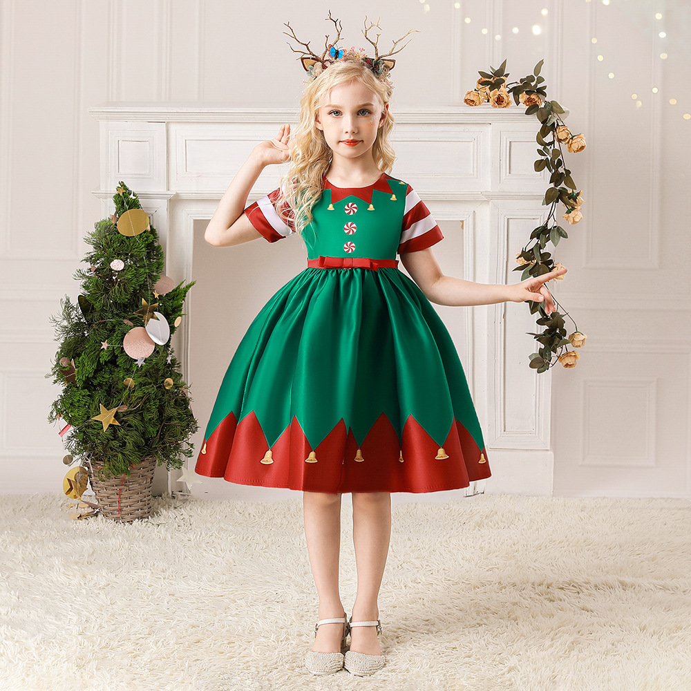 Christmas costume children's print Santa snowflake elf costume children's party dress kids clothing custom