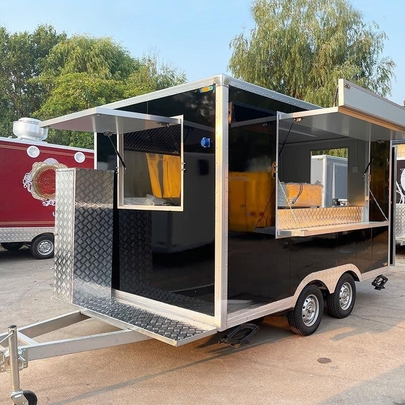 Mobile Kitchen Hot Dog BBQ Food Trailer Coffee Ice Cream Galvanized Steel Street Restaurant Equipment Custom Size Vending Snack