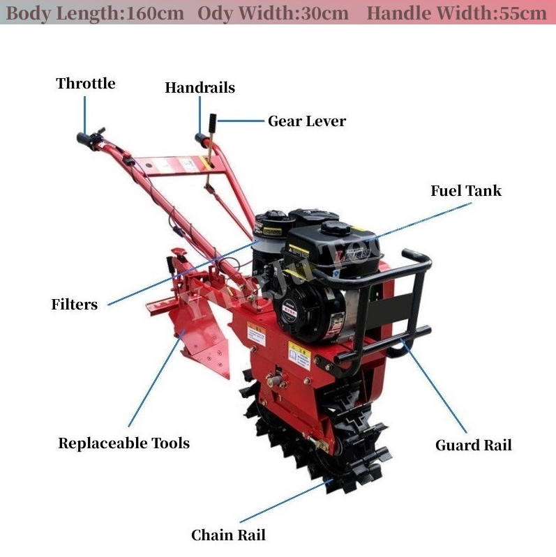 Power Tiller Machine 68 Hot Sell Orchard Double Chain Track Single Chain Track Plow Small Chain Track Microtiller Provided Red