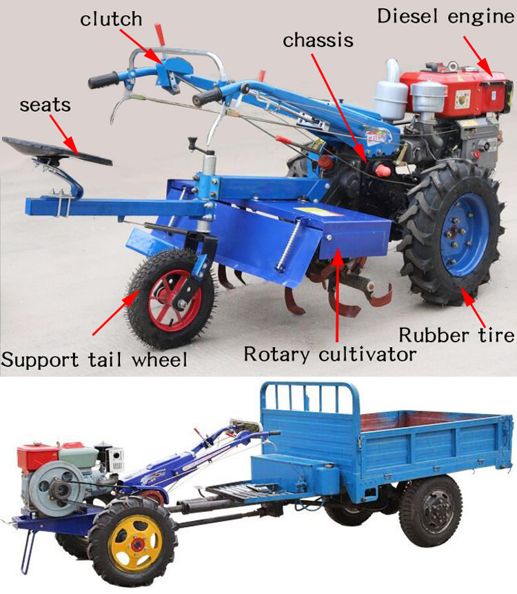 Farm Mini Diesel Motorcycle Power Cultivator Hot Selling Products 10 HP Multifunctional Tractors Prices Farm Land HINO Engine