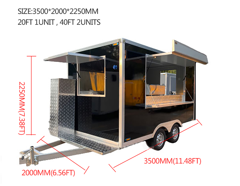 12ft Fully Catering Equipped Food Truck Hot Dog Food Cart Customized Food Trailer Kitchen Equipments USA with Full Restaurant