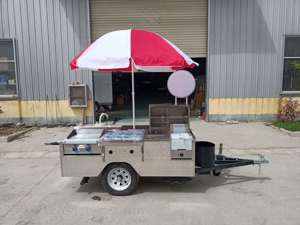 Commercial food cart hot dog and burgers For Sale Towable Hot Dog Cart Umbrella