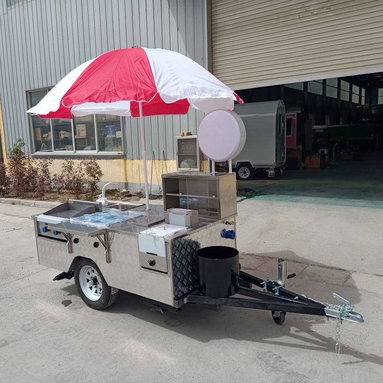 Commercial food cart hot dog and burgers For Sale Towable Hot Dog Cart Umbrella