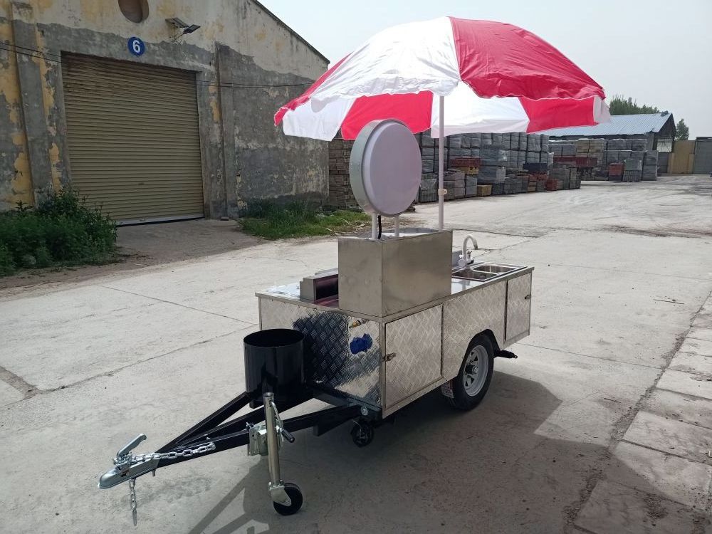 Commercial food cart hot dog and burgers For Sale Towable Hot Dog Cart Umbrella