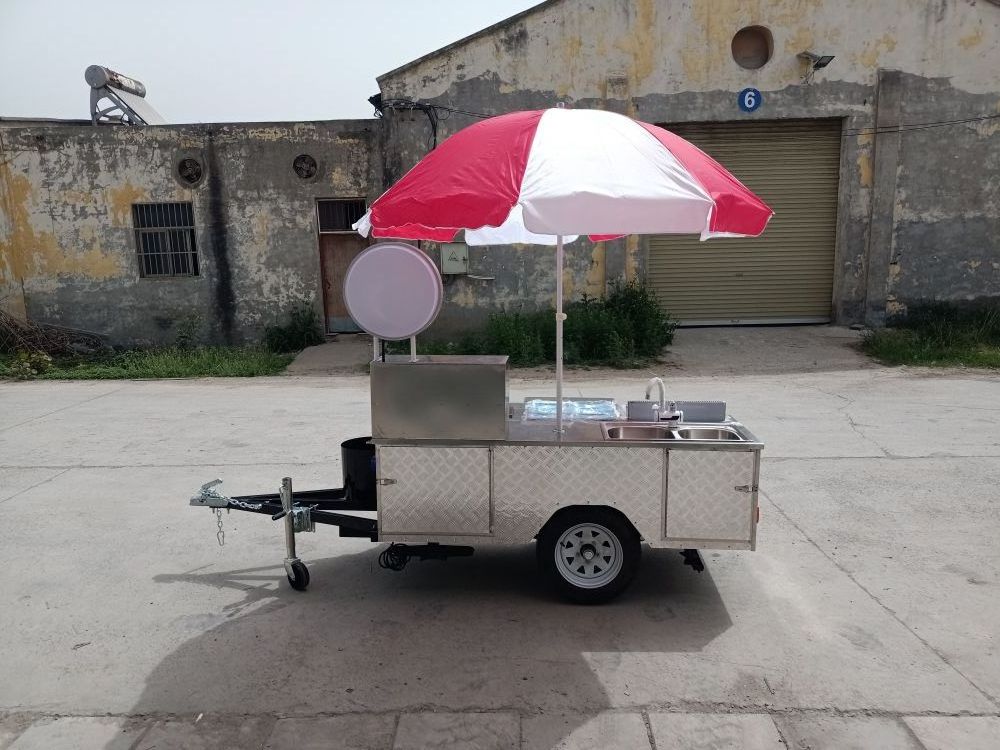 Commercial food cart hot dog and burgers For Sale Towable Hot Dog Cart Umbrella