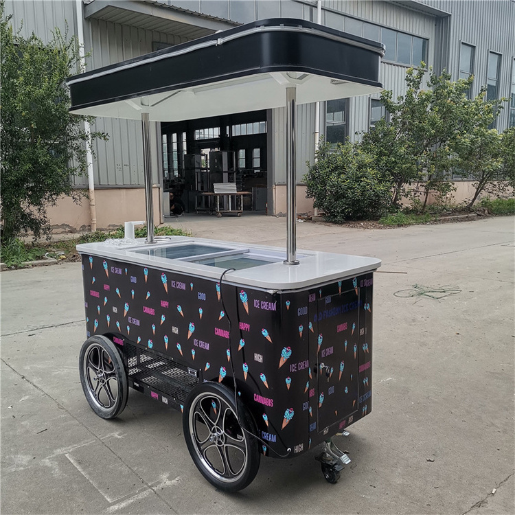 Fast Food Mobile Cart for Ice Cream Cold Drink Snack Trolley Gelato Ice Cream Cart