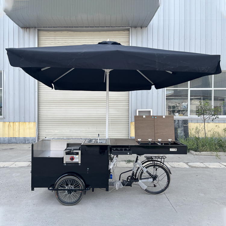 Food Bike With Grill Fryer For Crepe Waffle Motorcycle 3 Wheel Hot Dog Tricycle Cart Mobile Coffee Food Vending Cart