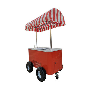 Customized Logo Italian Ice Cream Cart Push Cart with Beach Wheels