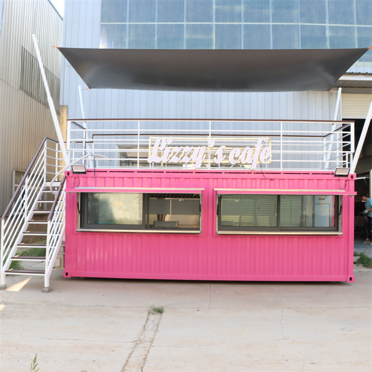 Double-deck Restaurant Kiosk Modified Prefab Modular Coffee Shop Shipping Container Bar with Roof Fencing