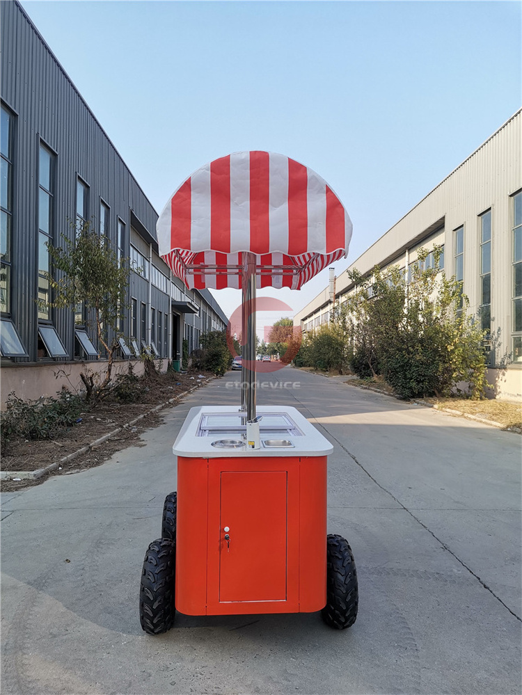 Customized Logo Italian Ice Cream Cart Push Cart with Beach Wheels