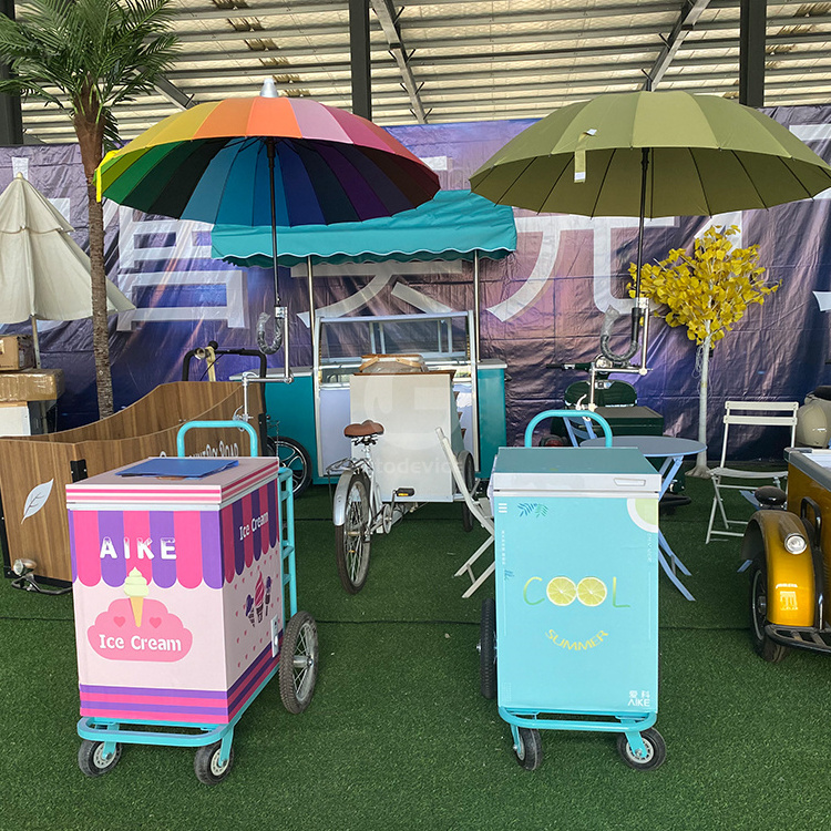 Mini electric used popsicle tricycle delivery vendor ice cream bicycle carts street food vending bike with freezer