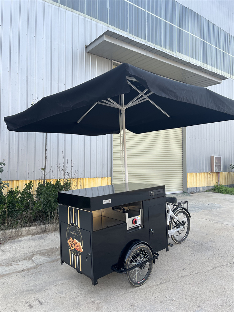 Food Bike With Grill Fryer For Crepe Waffle Motorcycle 3 Wheel Hot Dog Tricycle Cart Mobile Coffee Food Vending Cart