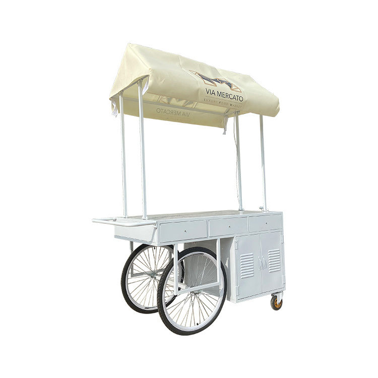 Outdoor Commercial Mobile Coffee Cart Catering Hot Dog Cart with Umbrella